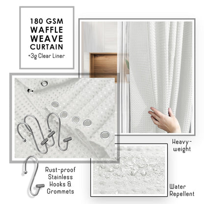Clara Clark Bamboo Bathroom Accessories Set with Shower Curtain Set, Toilet Brush, Trash Can & Soap Dispenser