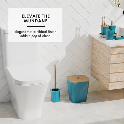 Clara Clark Bamboo Bathroom Accessories Set with Shower Curtain Set, Toilet Brush, Trash Can & Soap Dispenser
