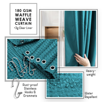 Clara Clark Bamboo Bathroom Accessories Set with Shower Curtain Set, Toilet Brush, Trash Can & Soap Dispenser