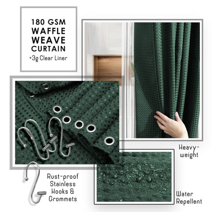 Clara Clark Bamboo Bathroom Accessories Set with Shower Curtain Set, Toilet Brush, Trash Can & Soap Dispenser