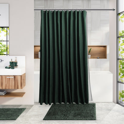 Clara Clark Bamboo Bathroom Accessories Set with Shower Curtain Set, Toilet Brush, Trash Can & Soap Dispenser