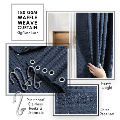 Clara Clark Bamboo Bathroom Accessories Set with Shower Curtain Set, Toilet Brush, Trash Can & Soap Dispenser