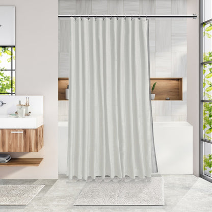 Clara Clark Bamboo Bathroom Accessories Set with Shower Curtain Set, Toilet Brush, Trash Can & Soap Dispenser