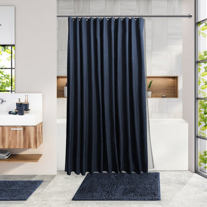 Clara Clark Bamboo Bathroom Accessories Set with Shower Curtain Set, Toilet Brush, Trash Can & Soap Dispenser