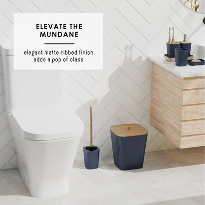 Clara Clark Bamboo Bathroom Accessories Set with Shower Curtain Set, Toilet Brush, Trash Can & Soap Dispenser