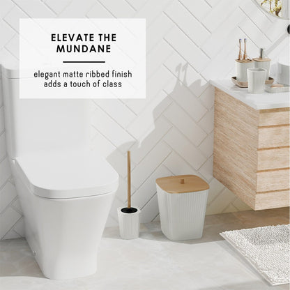 Clara Clark Bamboo Bathroom Accessories Set with Shower Curtain Set, Toilet Brush, Trash Can & Soap Dispenser