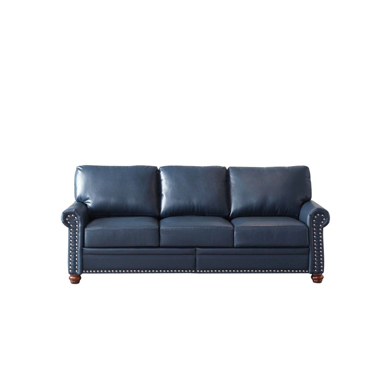 Classic 83 PU Leather Upholstered 3-Seater Sofa with Bottom Storage Box and Nailhead Decoration