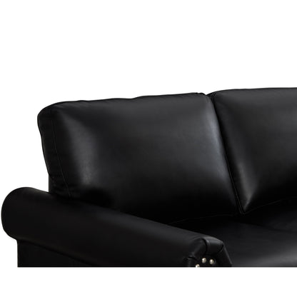 Classic 83 PU Leather Upholstered 3-Seater Sofa with Bottom Storage Box and Nailhead Decoration