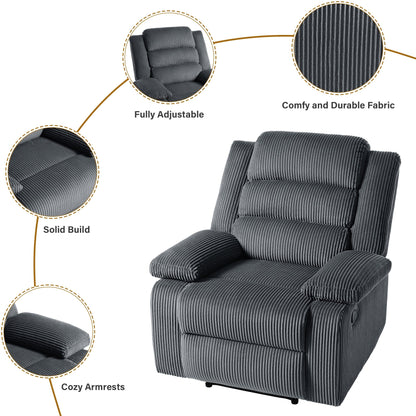 Classic Corduroy Upholstered Push Back Manual Recliner Chair