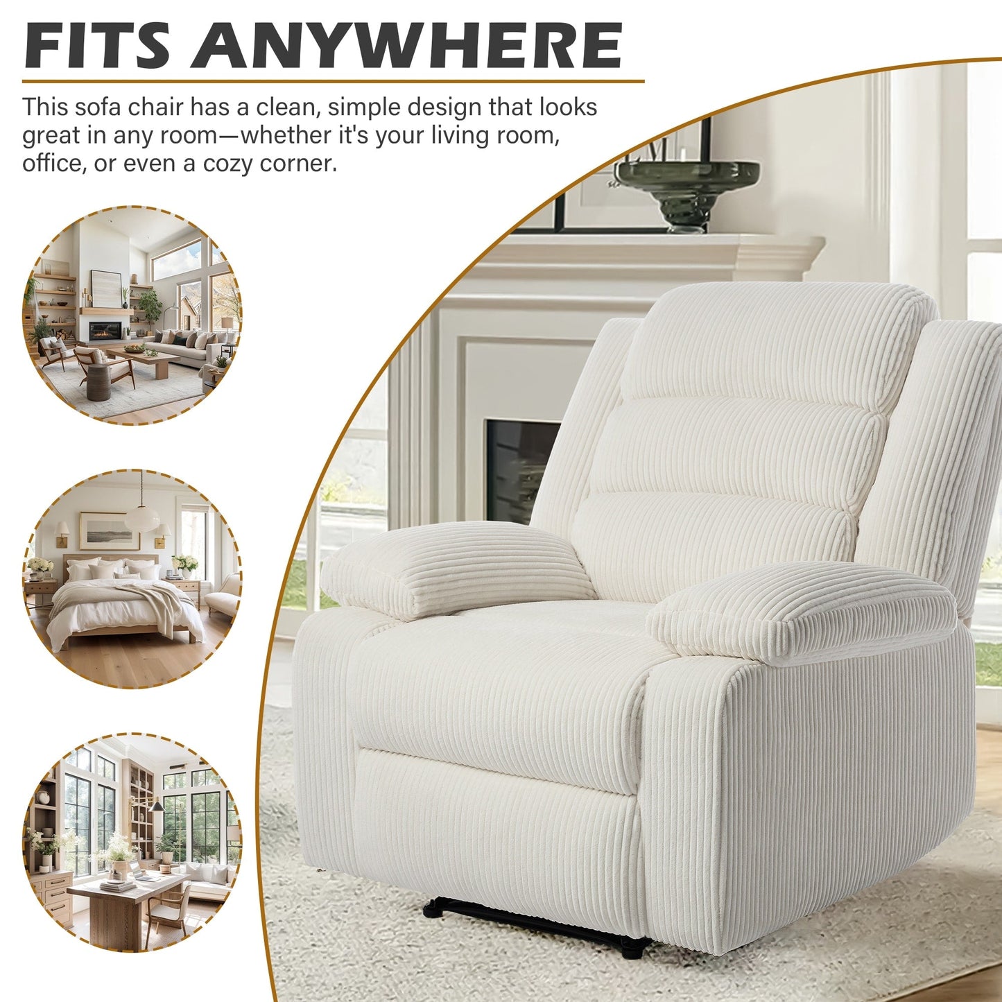 Classic Corduroy Upholstered Push Back Manual Recliner Chair