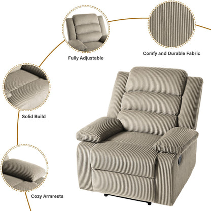 Classic Corduroy Upholstered Push Back Manual Recliner Chair