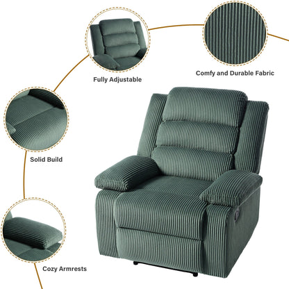 Classic Corduroy Upholstered Push Back Manual Recliner Chair