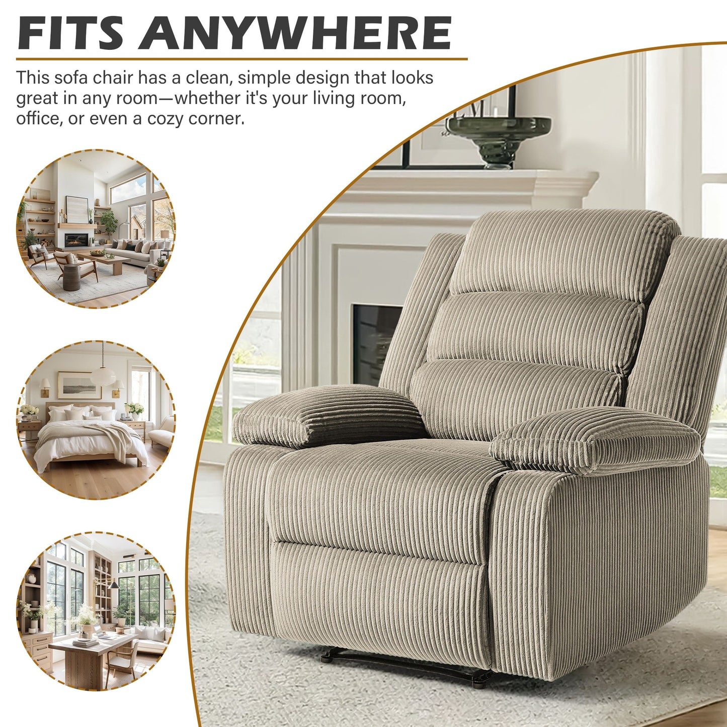 Classic Corduroy Upholstered Push Back Manual Recliner Chair
