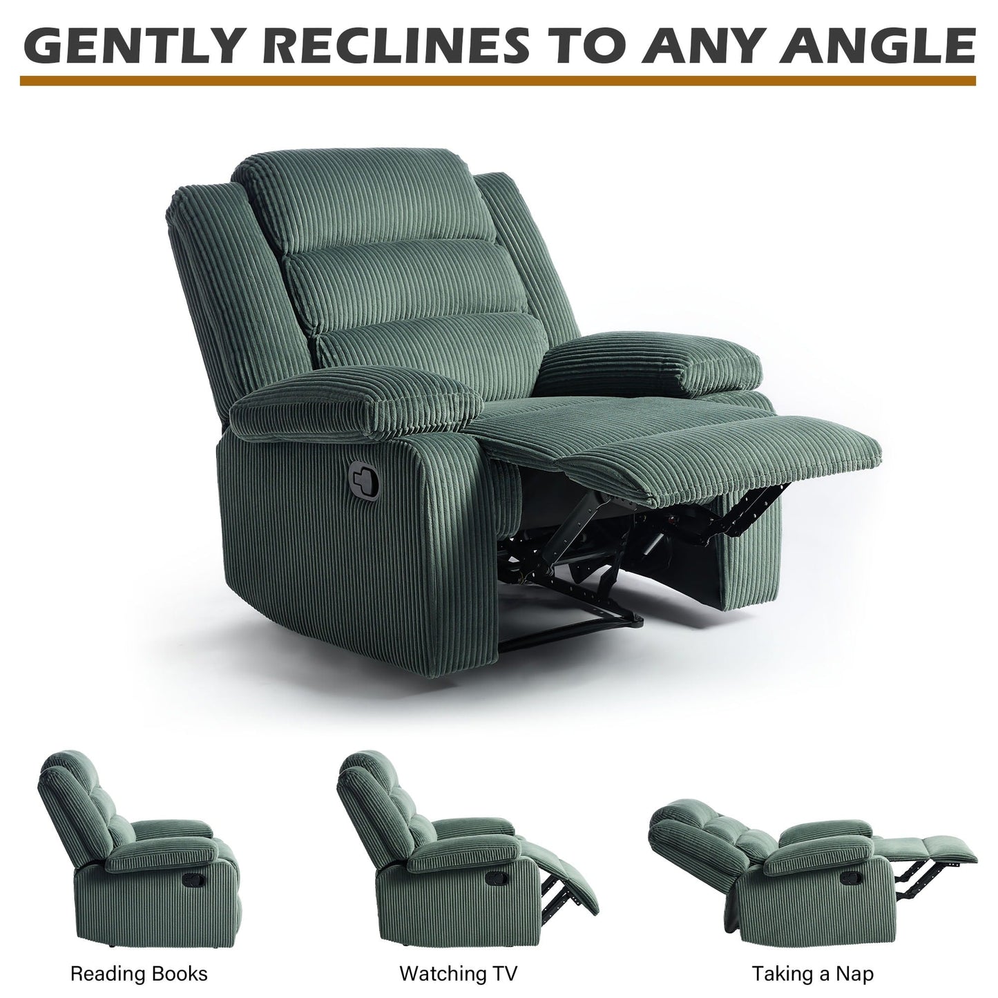 Classic Corduroy Upholstered Push Back Manual Recliner Chair
