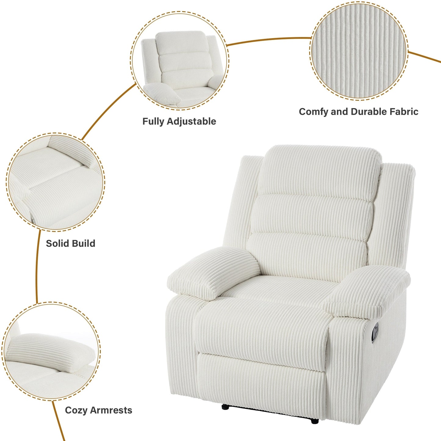 Classic Corduroy Upholstered Push Back Manual Recliner Chair