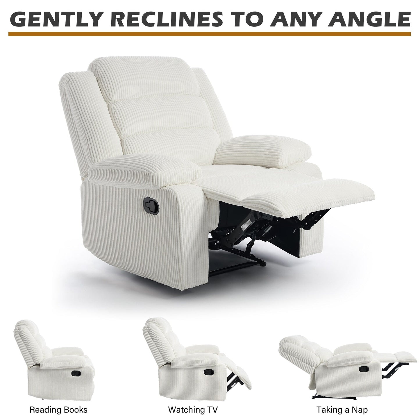Classic Corduroy Upholstered Push Back Manual Recliner Chair