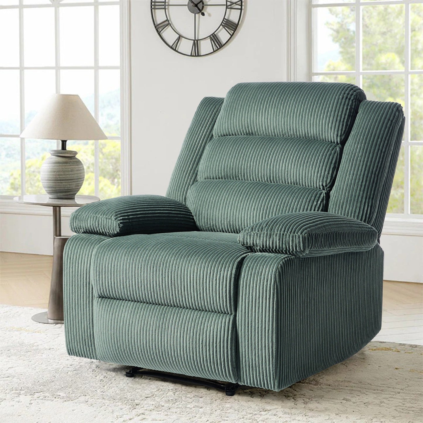 Classic Corduroy Upholstered Push Back Manual Recliner Chair