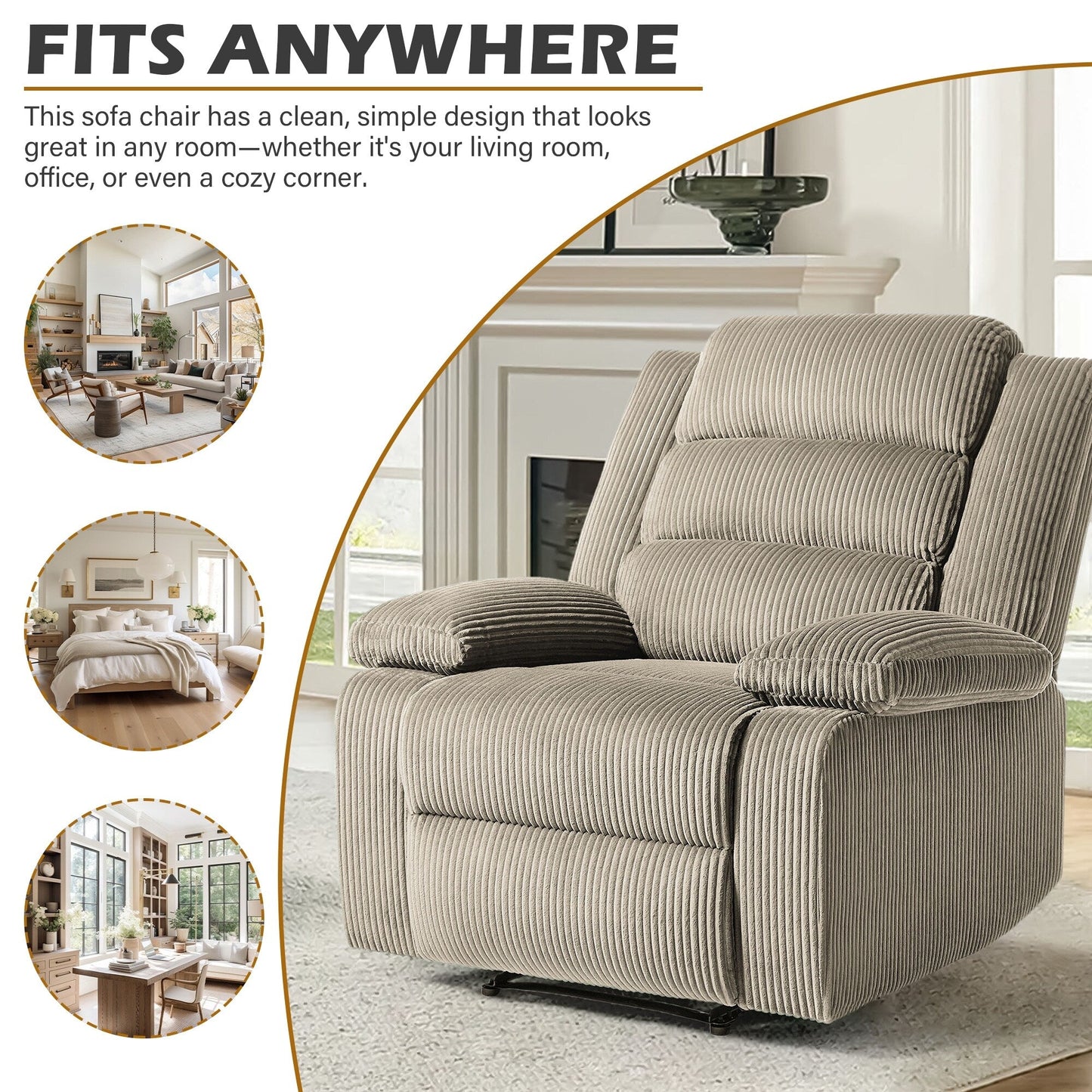Classic Corduroy Upholstered Push Back Manual Recliner Chair(Set of 2)