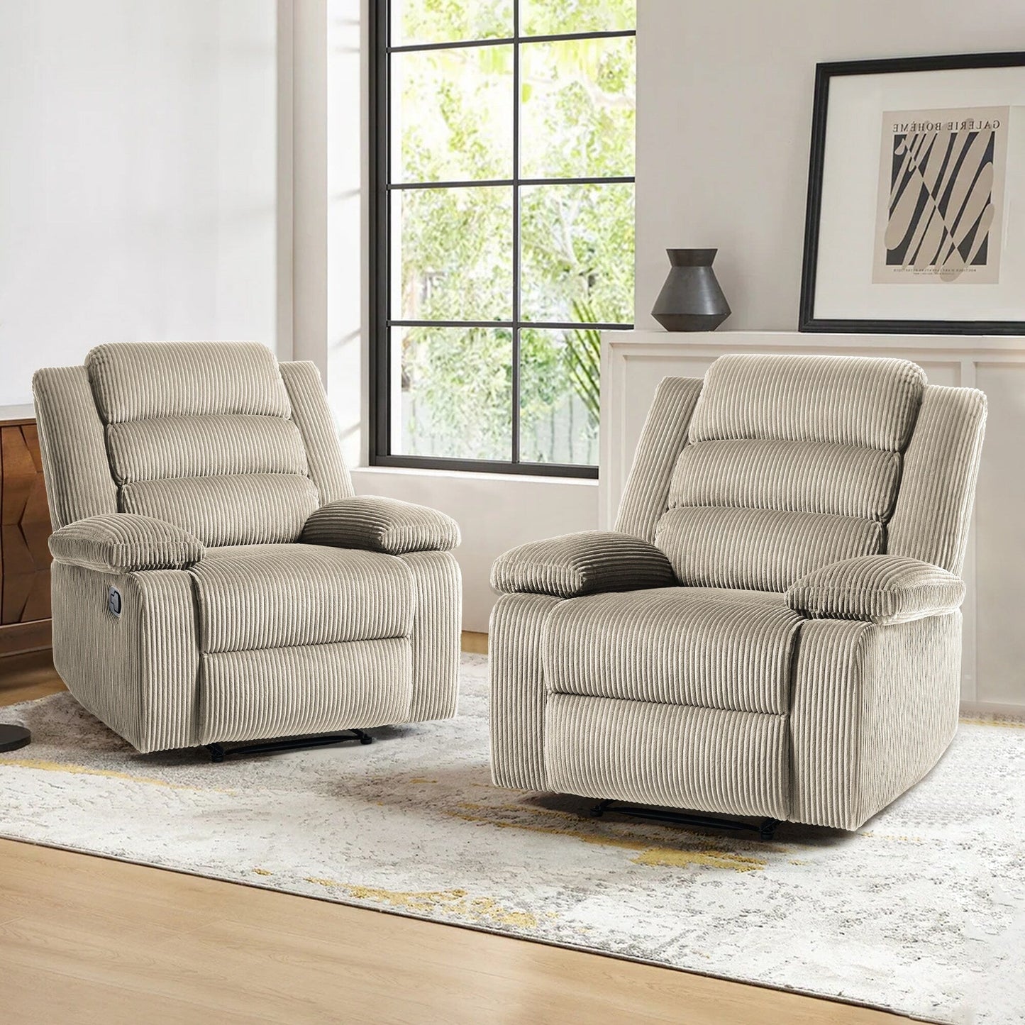 Classic Corduroy Upholstered Push Back Manual Recliner Chair(Set of 2)