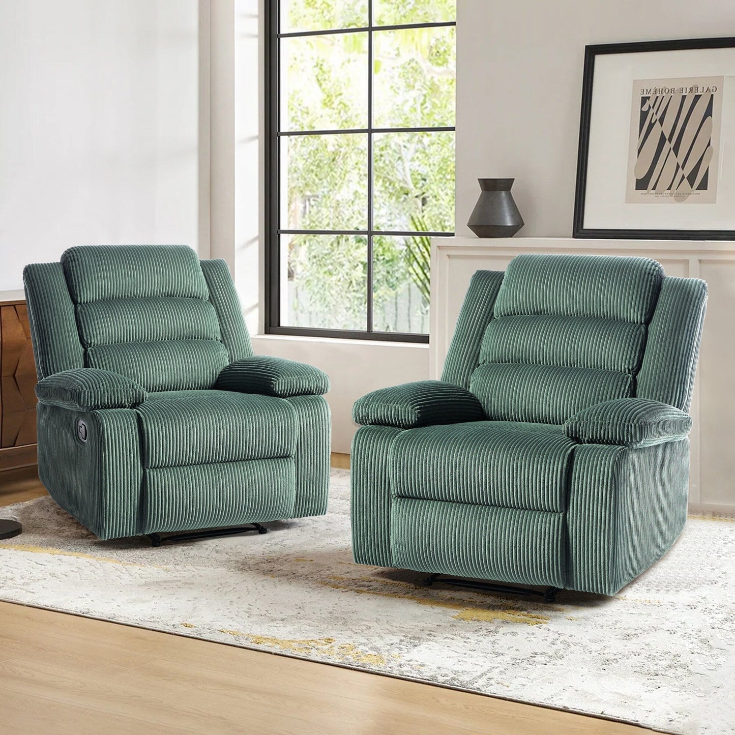 Classic Corduroy Upholstered Push Back Manual Recliner Chair(Set of 2)