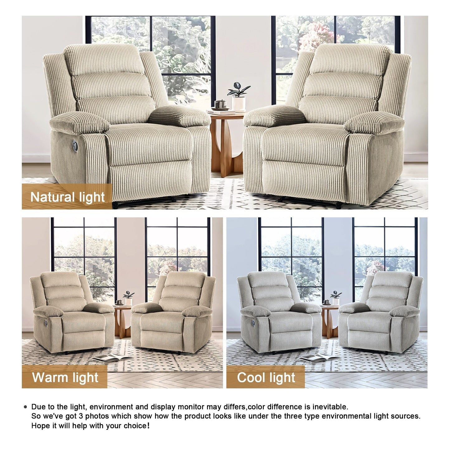Classic Corduroy Upholstered Push Back Manual Recliner Chair(Set of 2)