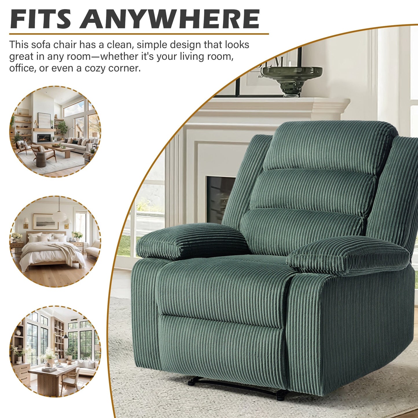 Classic Corduroy Upholstered Push Back Manual Recliner Chair(Set of 2)