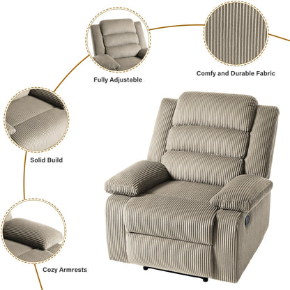 Classic Corduroy Upholstered Push Back Manual Recliner Chair(Set of 2)