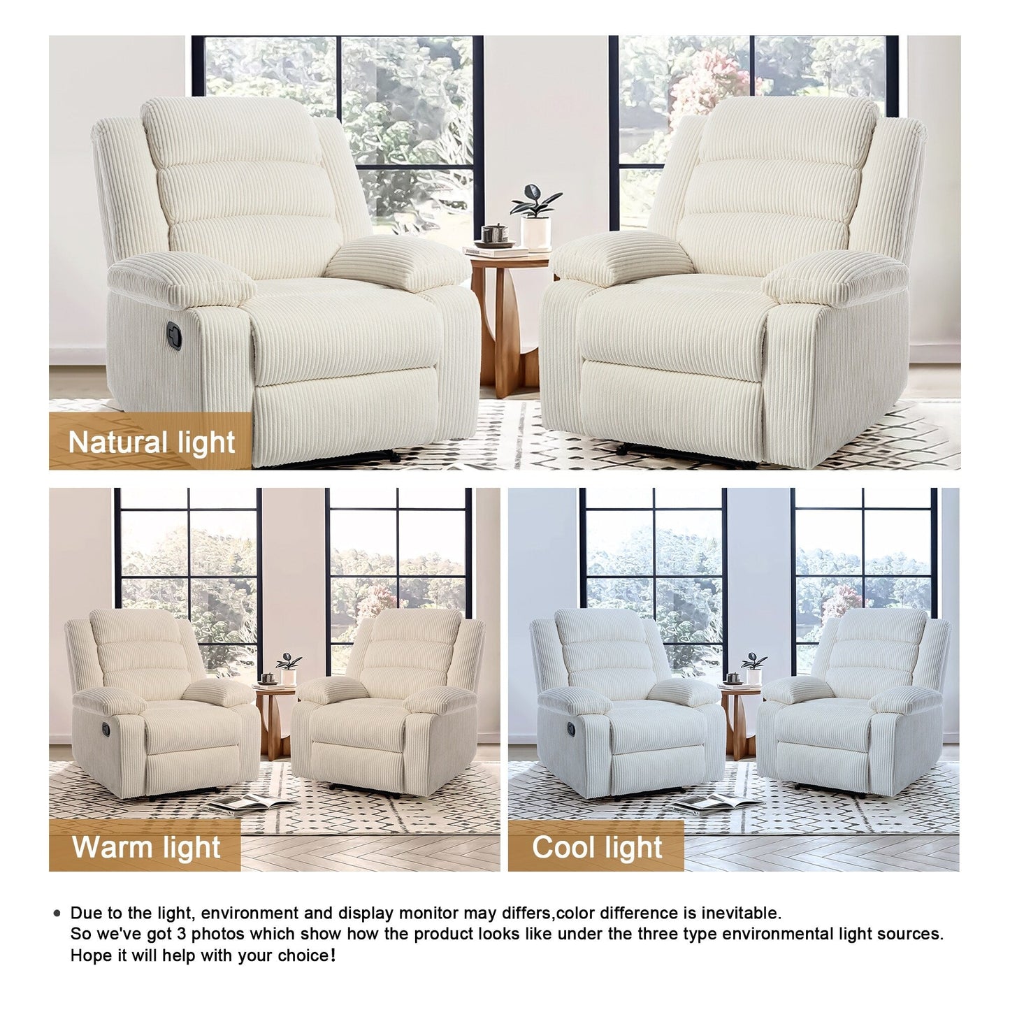 Classic Corduroy Upholstered Push Back Manual Recliner Chair(Set of 2)
