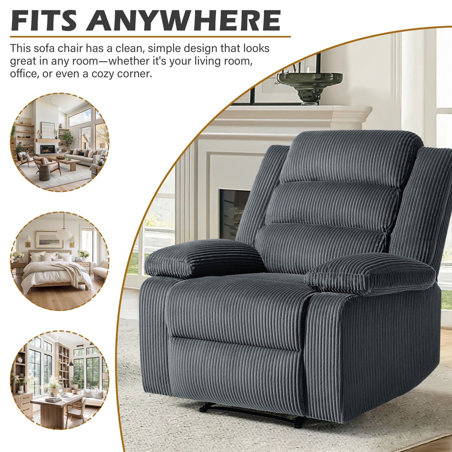 Classic Corduroy Upholstered Push Back Manual Recliner Chair(Set of 2)
