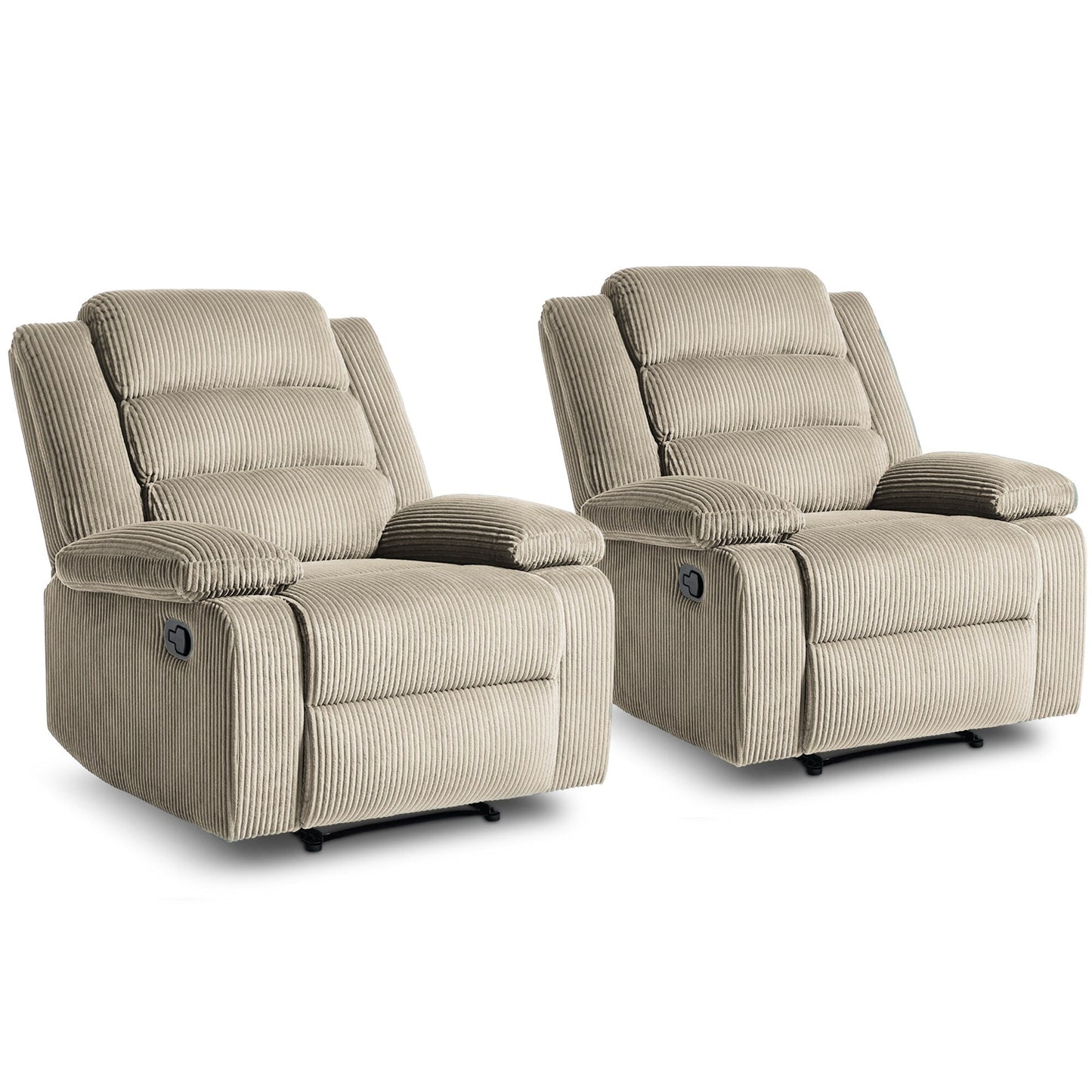 Classic Corduroy Upholstered Push Back Manual Recliner Chair(Set of 2)