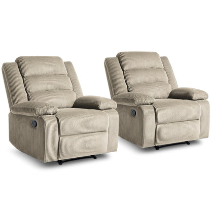 Classic Corduroy Upholstered Push Back Manual Recliner Chair(Set of 2)