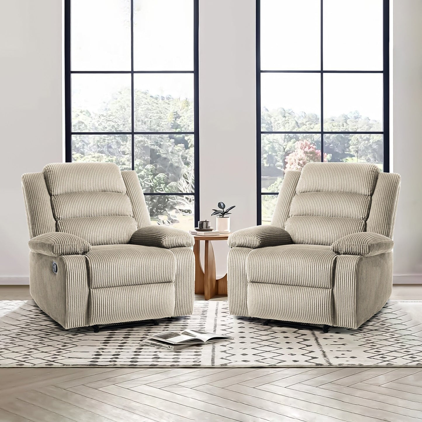 Classic Corduroy Upholstered Push Back Manual Recliner Chair(Set of 2)