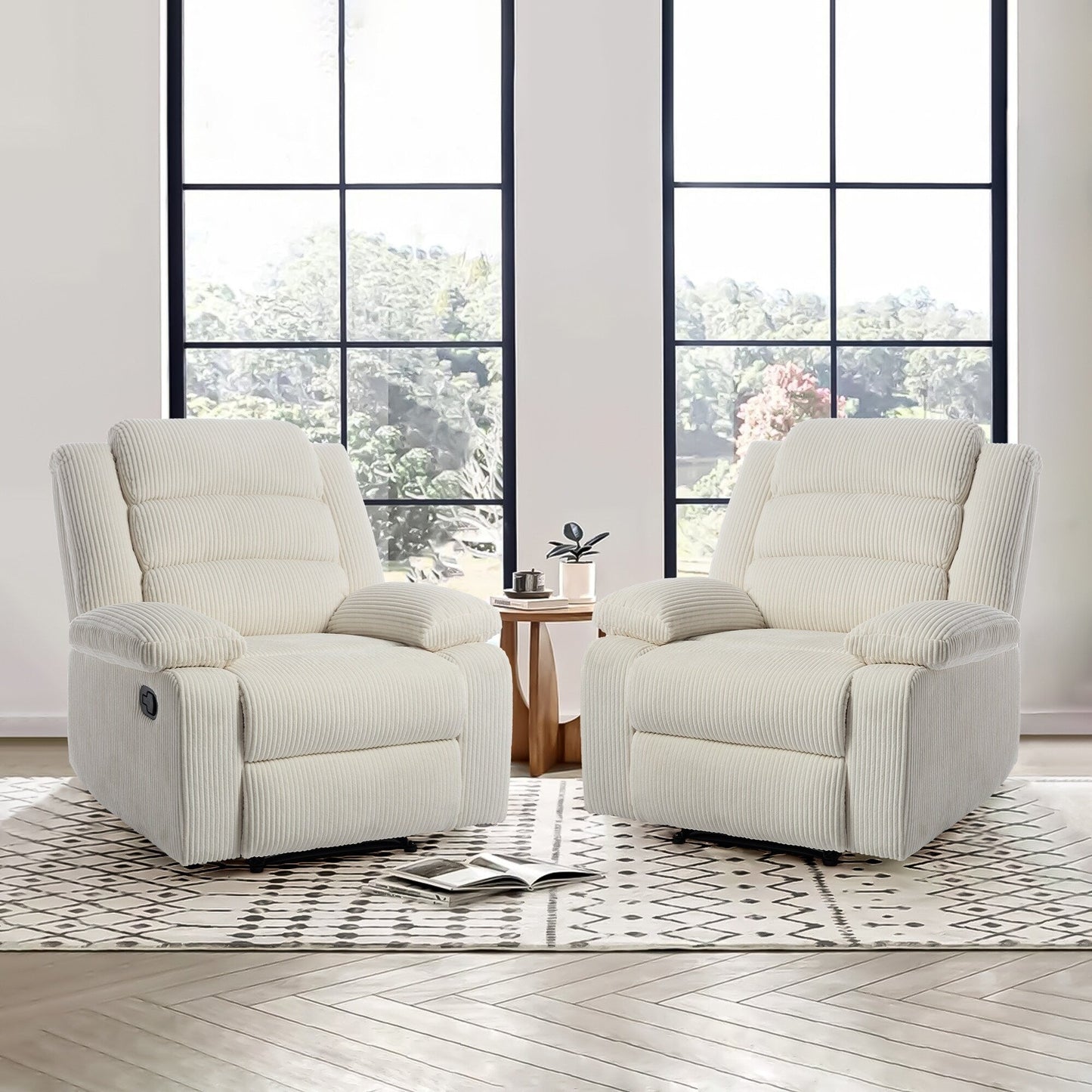 Classic Corduroy Upholstered Push Back Manual Recliner Chair(Set of 2)