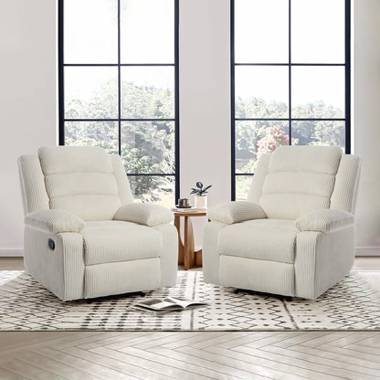 Classic Corduroy Upholstered Push Back Manual Recliner Chair(Set of 2)