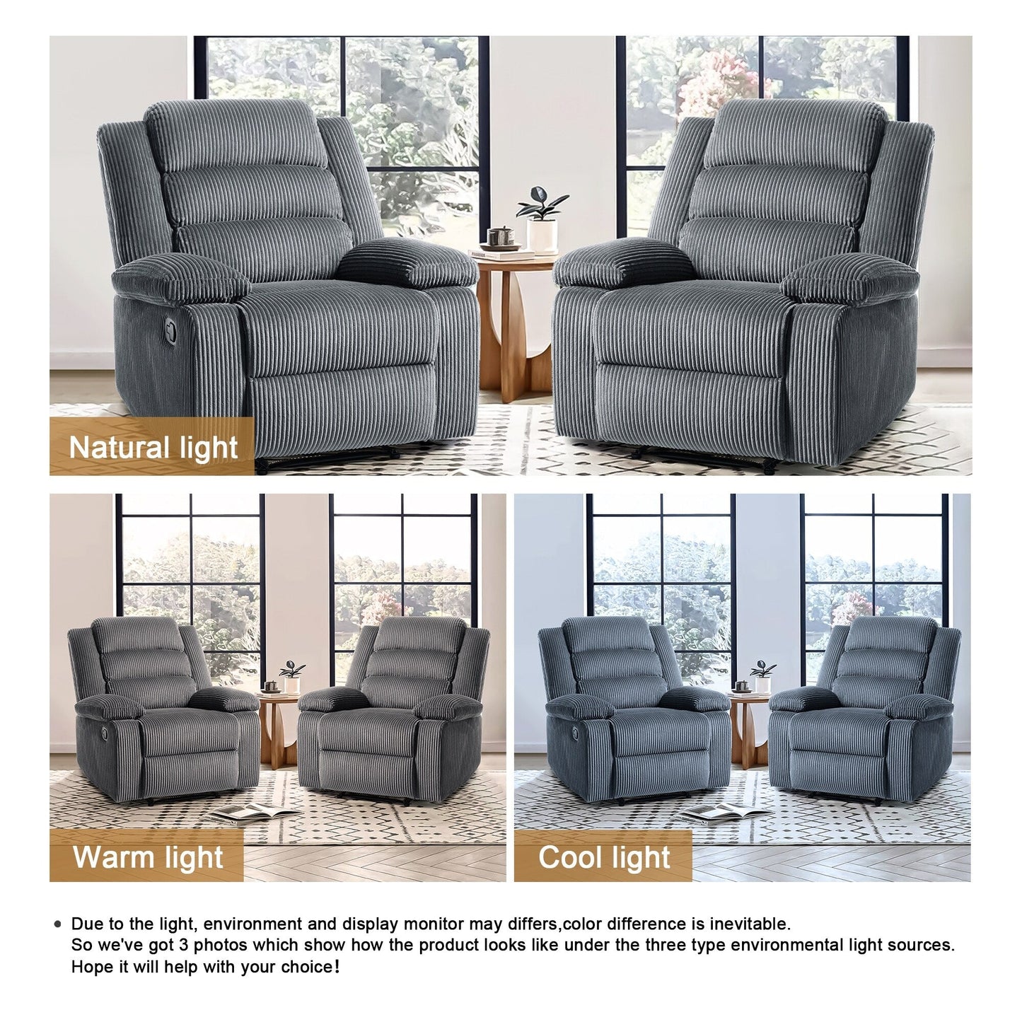 Classic Corduroy Upholstered Push Back Manual Recliner Chair(Set of 2)