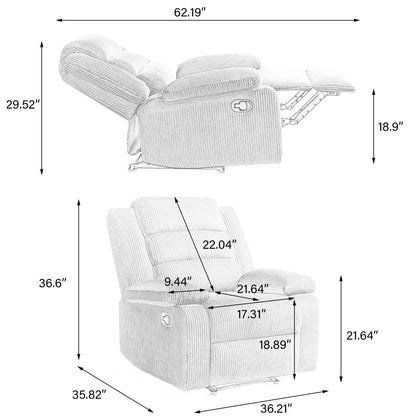Classic Corduroy Upholstered Push Back Manual Recliner Chair