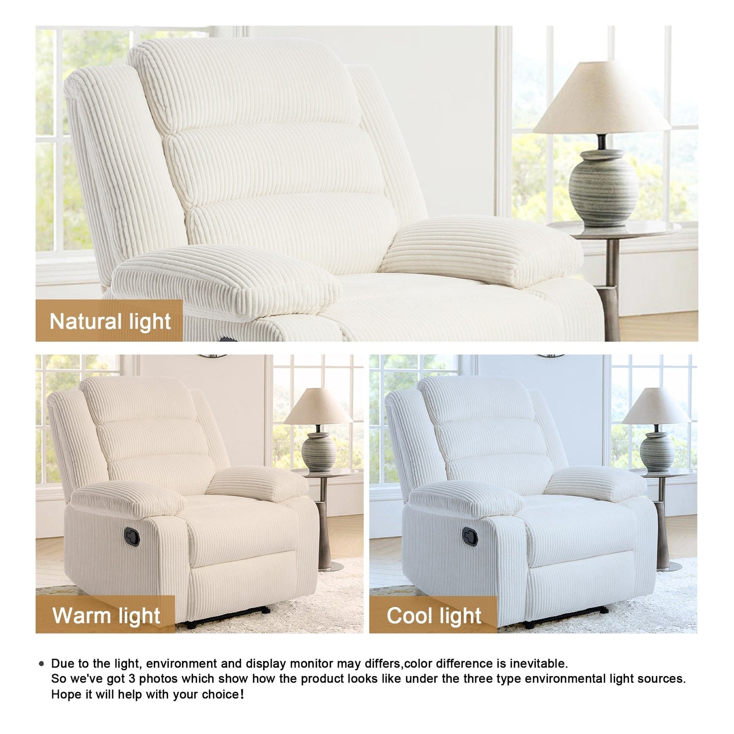 Classic Corduroy Upholstered Push Back Manual Recliner Chair