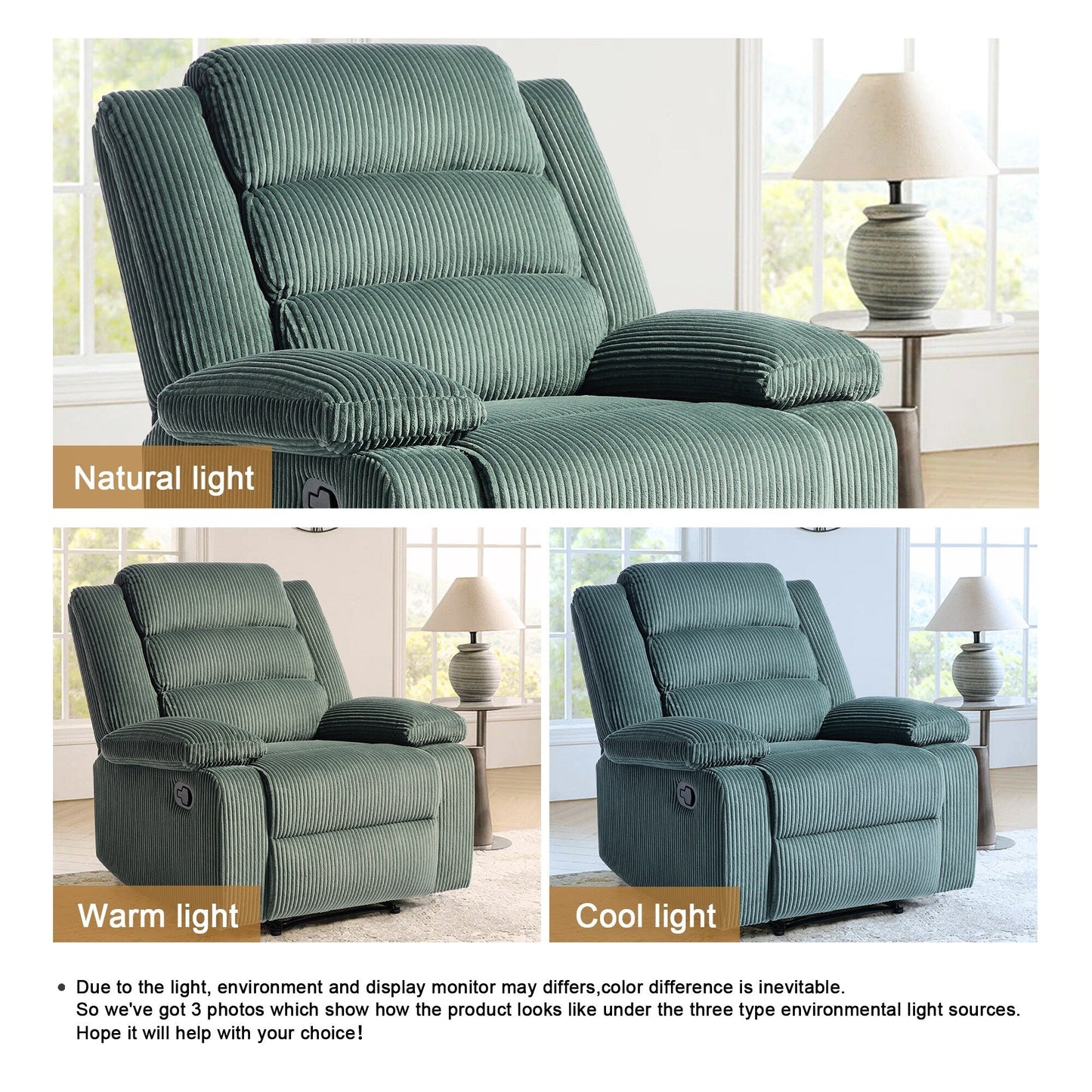 Classic Corduroy Upholstered Push Back Manual Recliner Chair