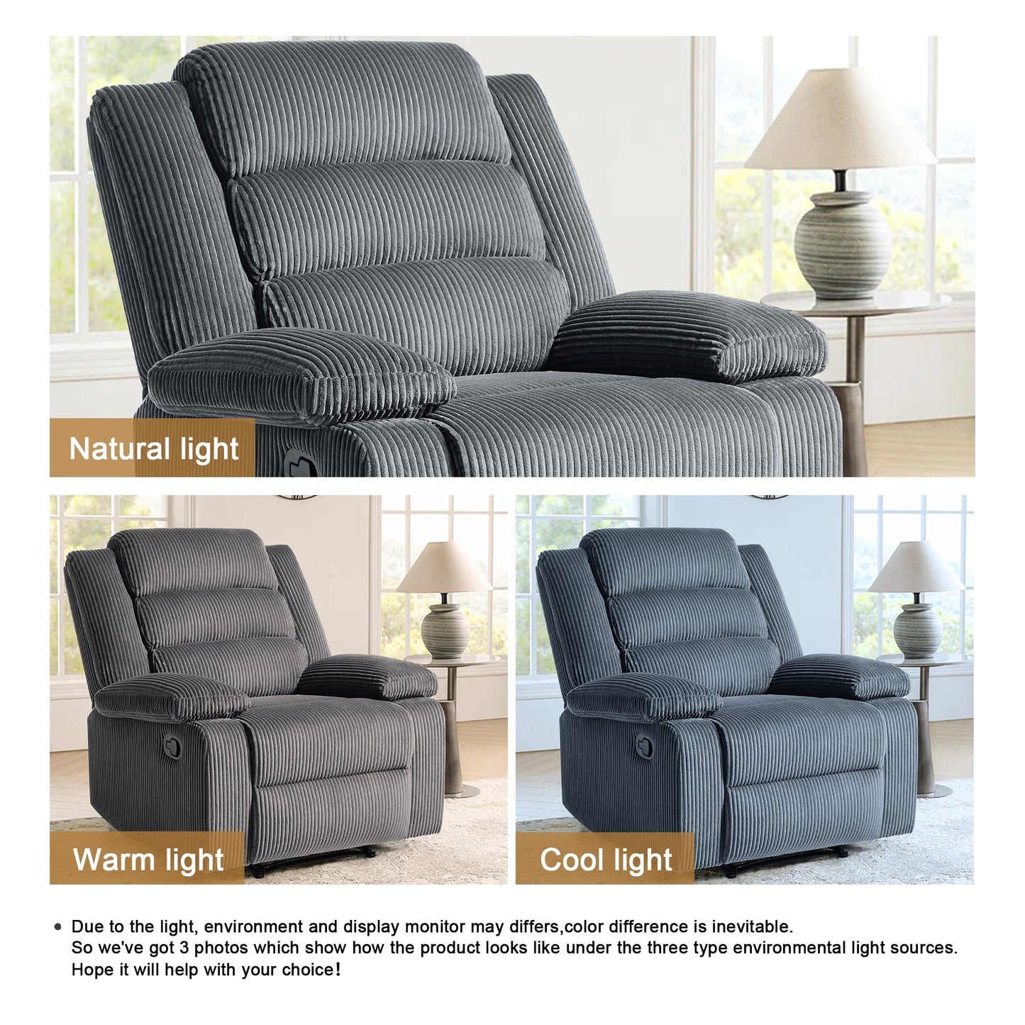 Classic Corduroy Upholstered Push Back Manual Recliner Chair