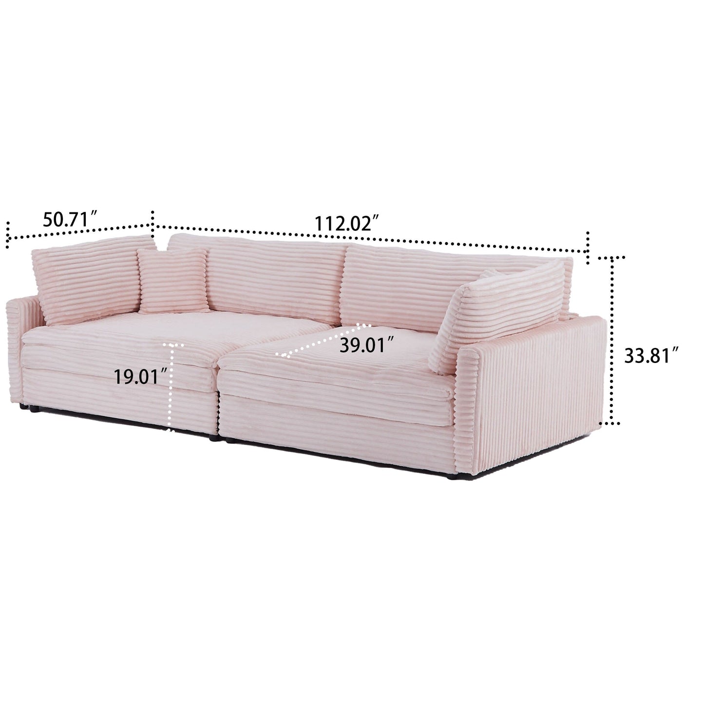 Classic Stylish Corduroy Fabric Upholstered Three-Seater Sofa with Two Throw Pillows