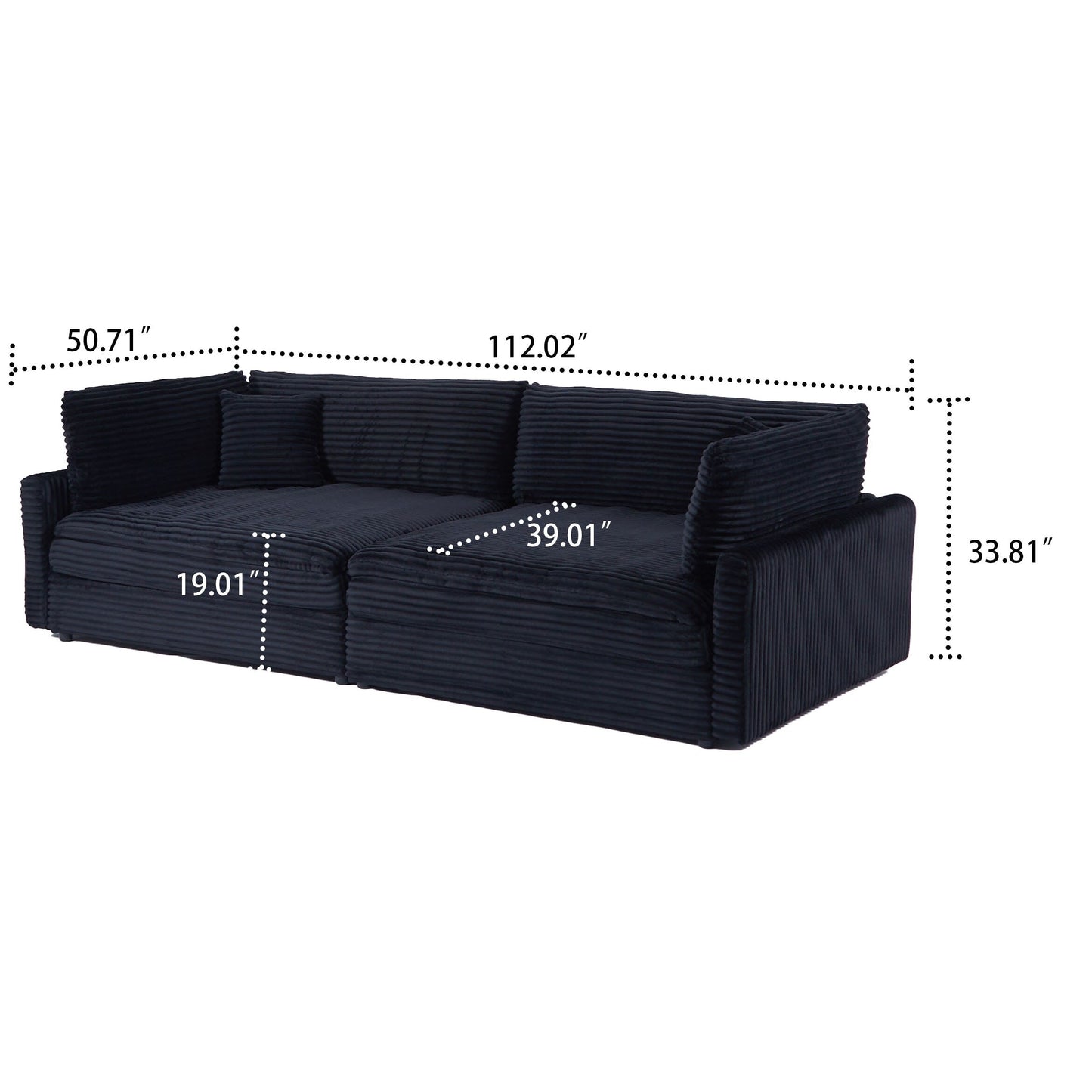 Classic Stylish Corduroy Fabric Upholstered Three-Seater Sofa with Two Throw Pillows