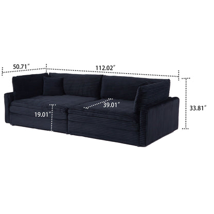 Classic Stylish Corduroy Fabric Upholstered Three-Seater Sofa with Two Throw Pillows
