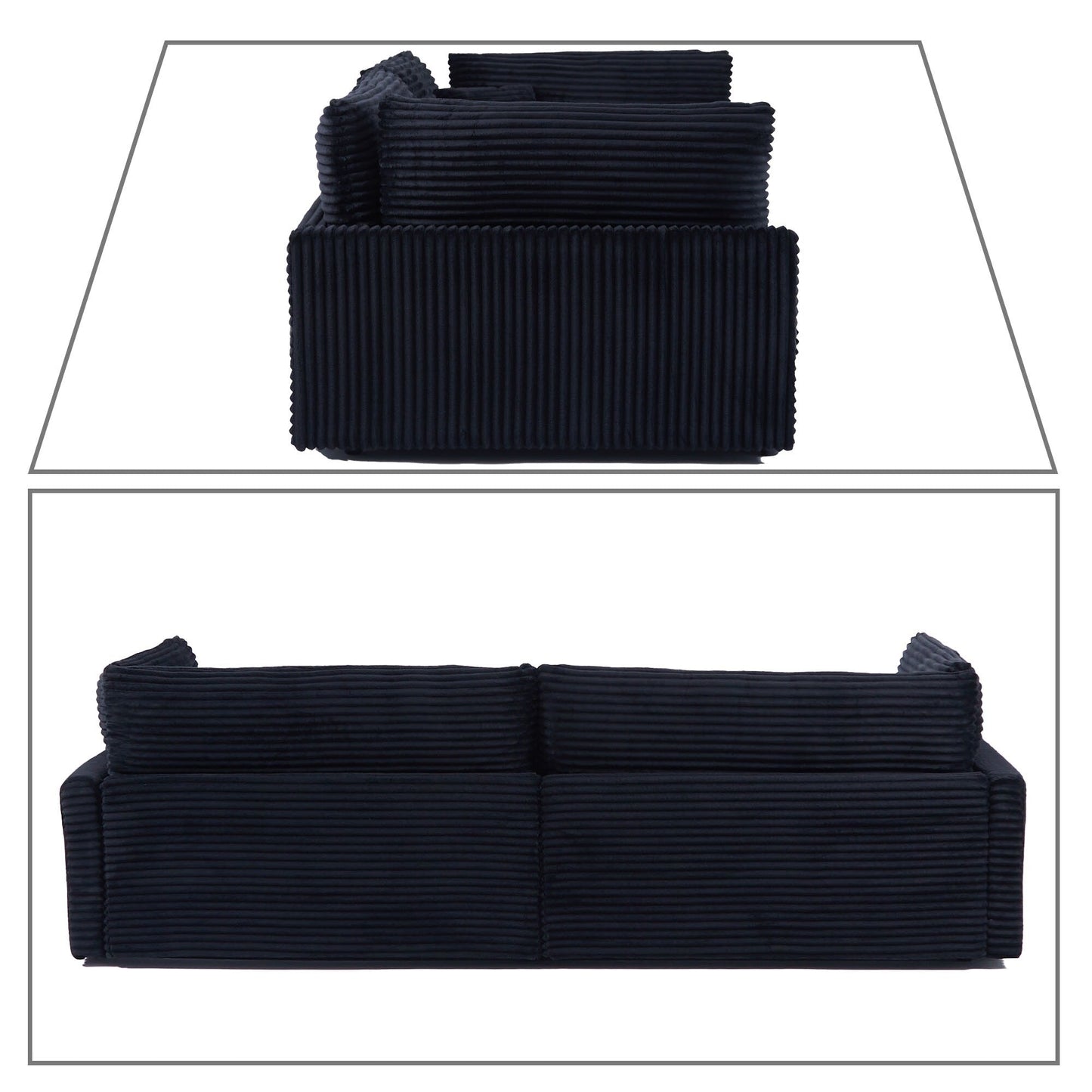 Classic Stylish Corduroy Fabric Upholstered Three-Seater Sofa with Two Throw Pillows