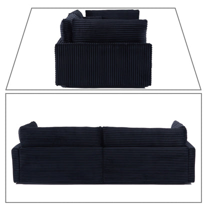 Classic Stylish Corduroy Fabric Upholstered Three-Seater Sofa with Two Throw Pillows