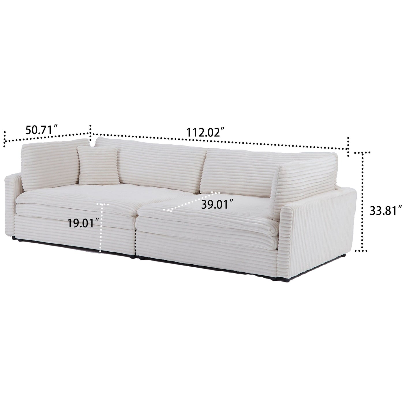 Classic Stylish Corduroy Fabric Upholstered Three-Seater Sofa with Two Throw Pillows