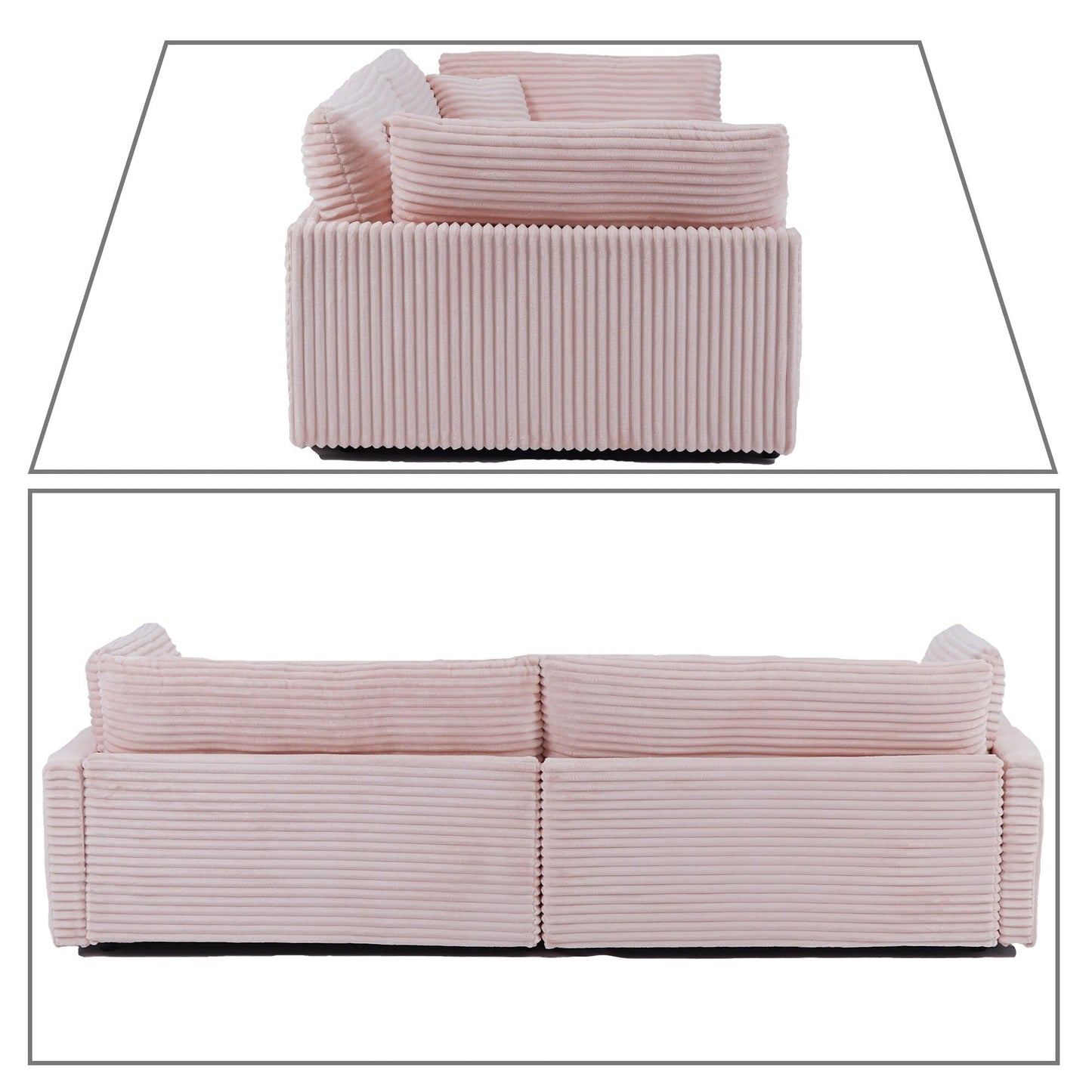 Classic Stylish Corduroy Fabric Upholstered Three-Seater Sofa with Two Throw Pillows