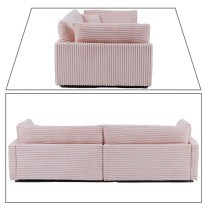 Classic Stylish Corduroy Fabric Upholstered Three-Seater Sofa with Two Throw Pillows