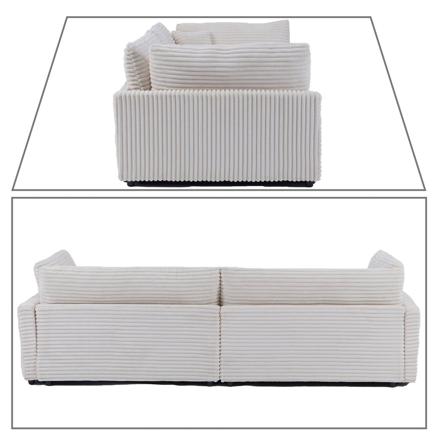 Classic Stylish Corduroy Fabric Upholstered Three-Seater Sofa with Two Throw Pillows