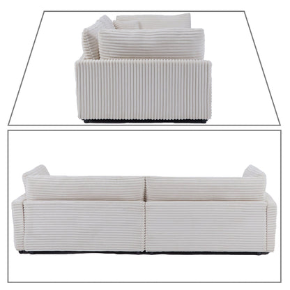 Classic Stylish Corduroy Fabric Upholstered Three-Seater Sofa with Two Throw Pillows