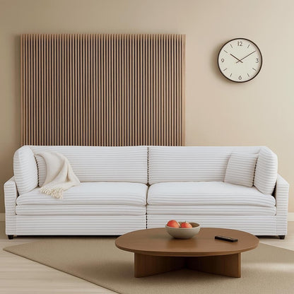 Classic Stylish Corduroy Fabric Upholstered Three-Seater Sofa with Two Throw Pillows